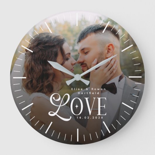 Modern Love Custom Wedding Photo Couples Newlyweds Grote Klok (Voorkant)