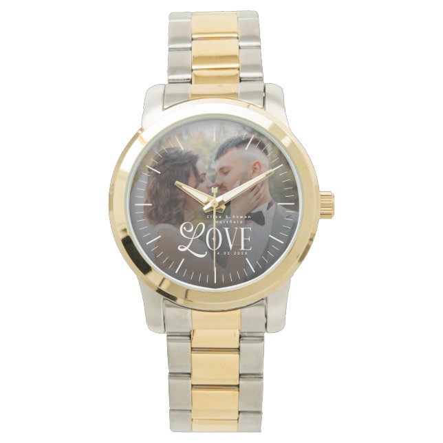 Modern Love Custom Wedding Photo Couples Newlyweds Horloge (Voorkant)