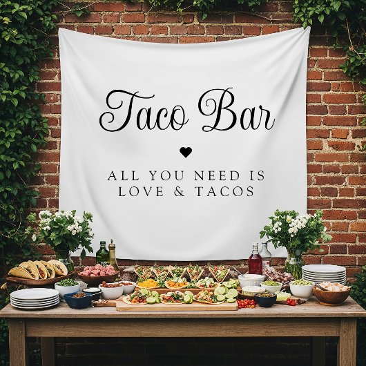 Modern Love en Tacos Bruiloft Fiesta Bord Wandkleed