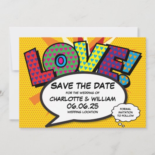 Modern Love Fun Comic Book Huwelijk Save The Date (Voorkant)