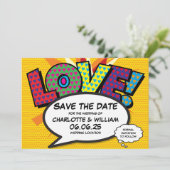 Modern Love Fun Comic Book Trouwdag Save The Date (Staand voorkant)