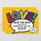 Modern Love Fun Comic Book Trouwdag Save The Date (Voorkant / Achterkant)