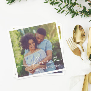 Modern Love Hart Script Foto Huwelijk Servet