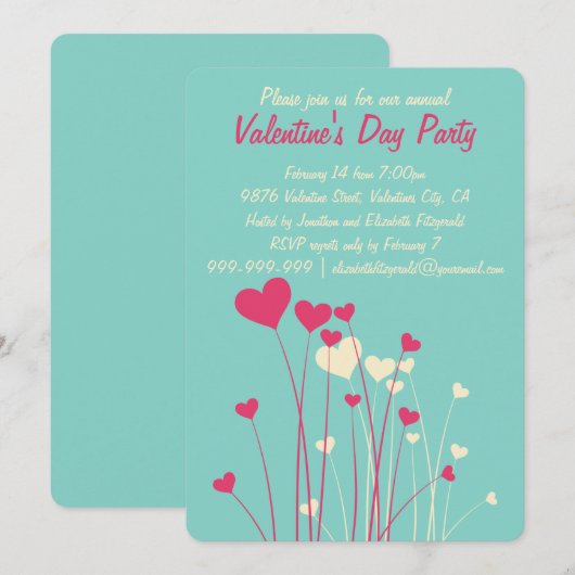 Modern Love Heart Flowers Valentijnse  Party Kaart (Voorkant / Achterkant)