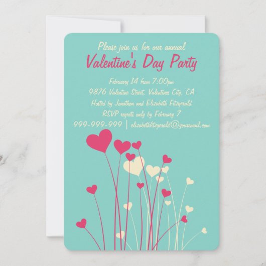 Modern Love Heart Flowers Valentijnse  Party Kaart (Voorkant)