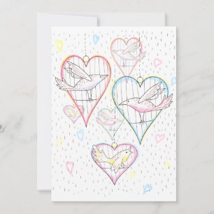 Modern Love Hearts and Birds Pattern Feestdagenkaart