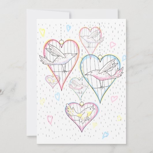 Modern Love Hearts and Birds Pattern Feestdagenkaart (Voorkant)
