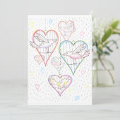 Modern Love Hearts and Birds Pattern Feestdagenkaart (Staand voorkant)