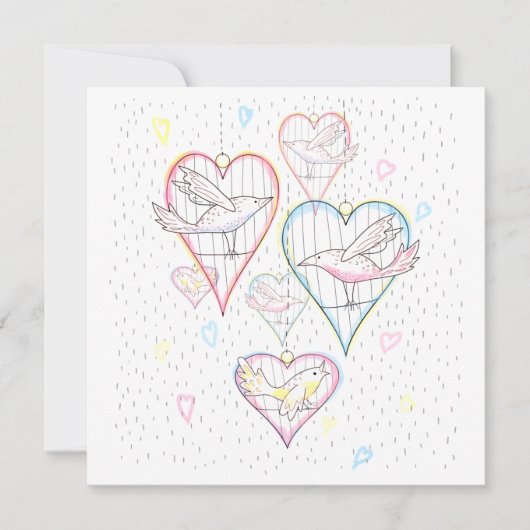 Modern Love Hearts and Birds Pattern Feestdagenkaart (Voorkant)