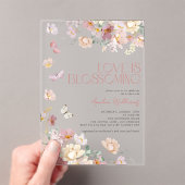 Modern Love is Blossoming Pink Bridal Shower Acryl Uitnodigingen (Insitu (Draagbaar))