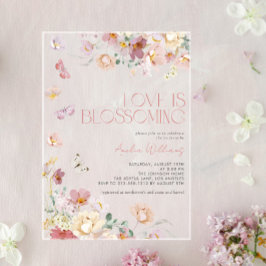 Modern Love is Blossoming Pink Bridal Shower Acryl Uitnodigingen