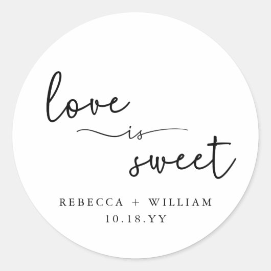 Modern Love is Sweet Handgeschreven Script Favor Ronde Sticker (Voorkant)