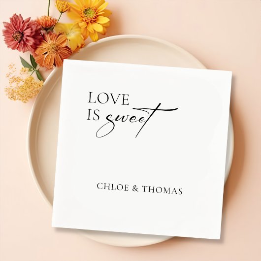 Modern "Love is Sweet" Napkins for Wedding Bar Servet
