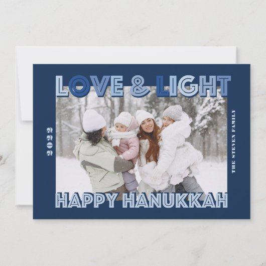 Modern Love light Happy Hanukkah blue script Feestdagenkaart (Voorkant)