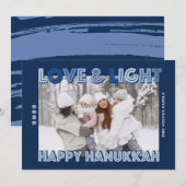Modern Love light Happy Hanukkah blue script Feestdagenkaart (Voorkant / Achterkant)