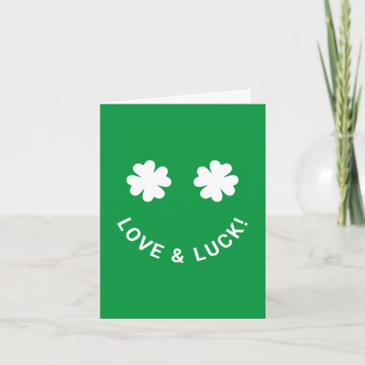 Modern Love & Luck 4 Leaf Clover Slachend Emoji Feestdagen Kaart (Voorkant)