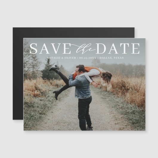 Modern Love Mix Typography Photo Save the Date II Magnetische Uitnodiging (Voorkant / Achterkant)