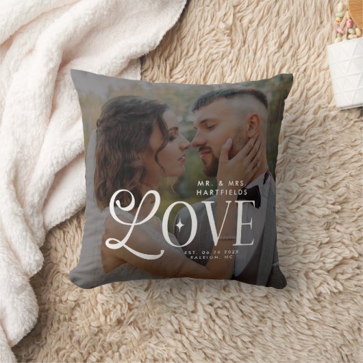Modern Love Mr & Mrs Custom Wedding Photo Couples Kussen (Deken)