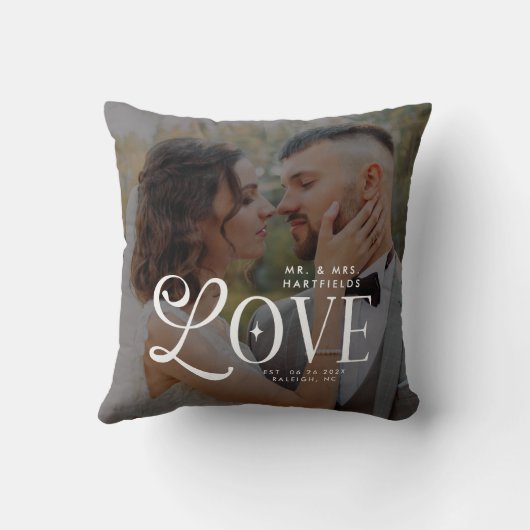 Modern Love Mr & Mrs Custom Wedding Photo Couples Kussen (Achterkant)