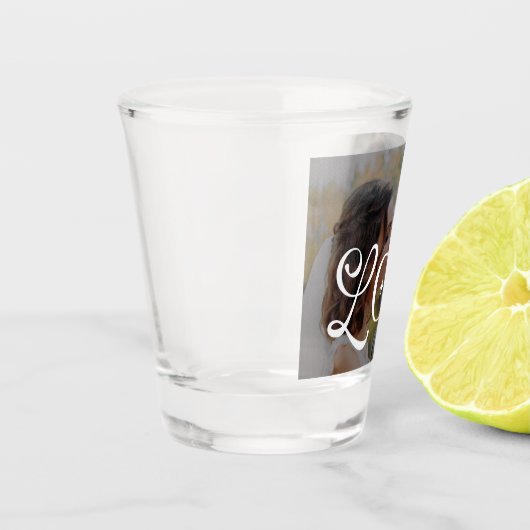 Modern Love Mr & Mrs Custom Wedding Photo Couples Shot Glas (Links)