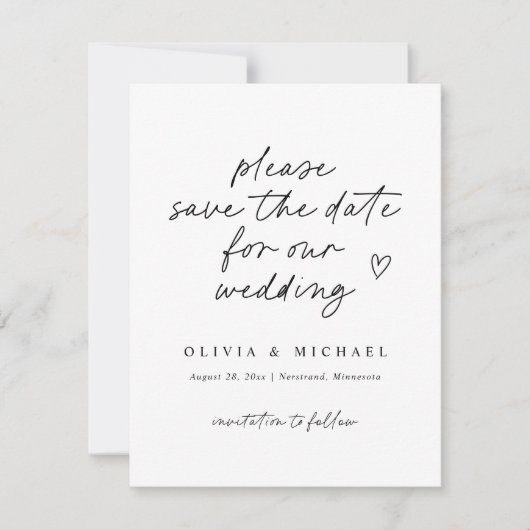 Modern Love Note Handschrift bruiloft Save the dat Save The Date (Voorkant)