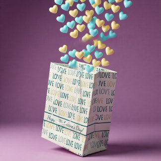 Modern LOVE-patroon in turkoois en goud met boodsc Medium Cadeauzakje