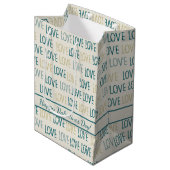 Modern LOVE Pattern in Teal and Gold with Message Medium Cadeauzakje (Voorkant Gekanteld)