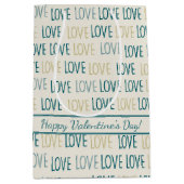 Modern LOVE Pattern in Teal and Gold with Message Medium Cadeauzakje (Voorkant)