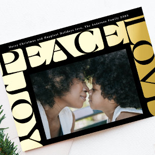 Modern LOVE PEACE JOY één foto onyx lijst Folie Feestdagenkaart