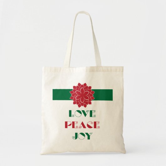 Modern Love, Peace, Joy text with poinsettia Tote Bag (Voorkant)