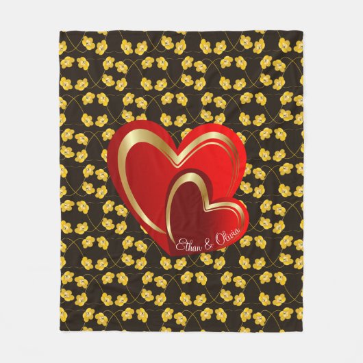 Modern Love Red Hearts Personalized Weddenschap Gi Fleece Deken (Voorkant)