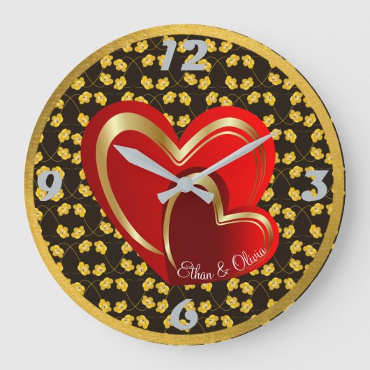 Modern Love Red Hearts Personalized Weddenschap Gi Grote Klok (Voorkant)