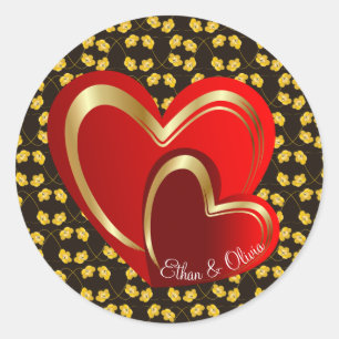 Modern Love Red Hearts Personalized Wedding Ronde Sticker