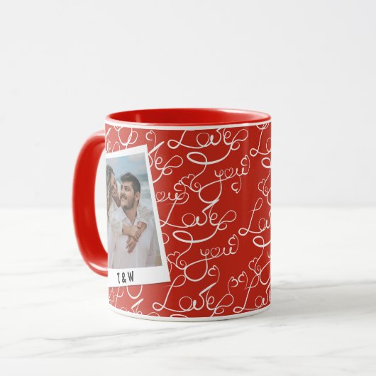 Modern Love Script Couple Photo Custom Initial  Mok (Voorkant links)