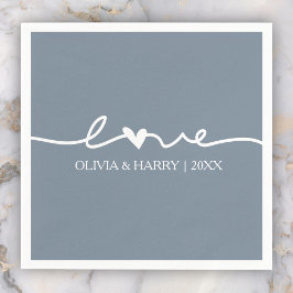 Modern Love Script Dusty Blue Wedding Paper Napkin Servet