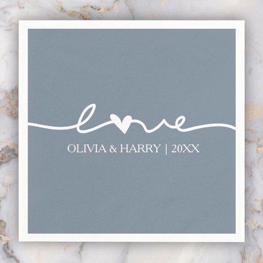 Modern Love Script Dusty Blue Wedding Paper Napkin Servet