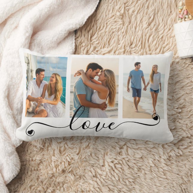 Modern LOVE Script Heart 3 Foto's Aangepaste kleur Kussen (Deken)
