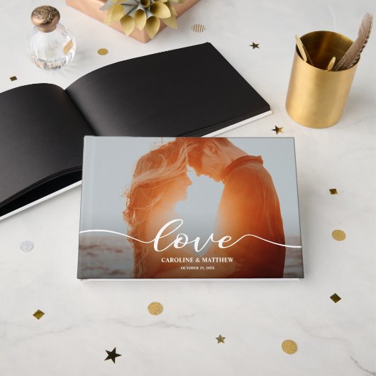 Modern Love Script Photo Wedding Gastenboek (Voorkant open)