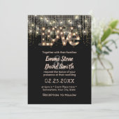 Modern Love Sign & String Lights Wedding Kaart (Staand voorkant)
