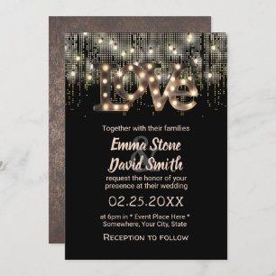 Modern Love Sign & String Lights Wedding Kaart
