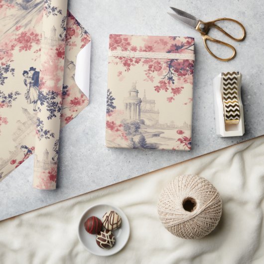 Modern Love Valentijn Red Toile de Jouy Pattern Cadeaupapier (Crafts)