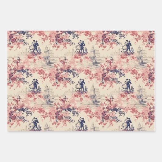 Modern Love Valentijn Red Toile de Jouy Pattern Inpakpapier Vel (Voorkant)