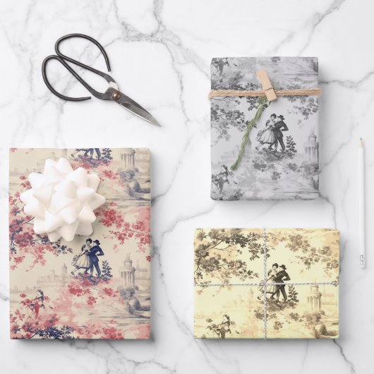 Modern Love Valentijn Red Toile de Jouy Pattern Inpakpapier Vel (Voorkant)