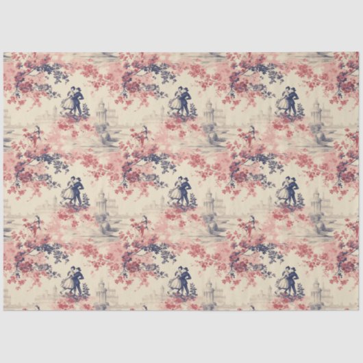 Modern Love Valentijn Red Toile de Jouy Pattern Tissuepapier (Voorkant)