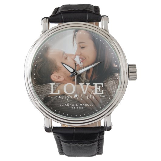 Modern Love verovert alle bruiloft fotoscript Horloge (Voorkant)