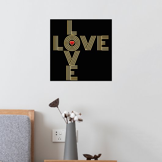 Modern "LOVE" woord en rood hart zwart Folie Afdrukken (Insitu (Slaapkamer 2))