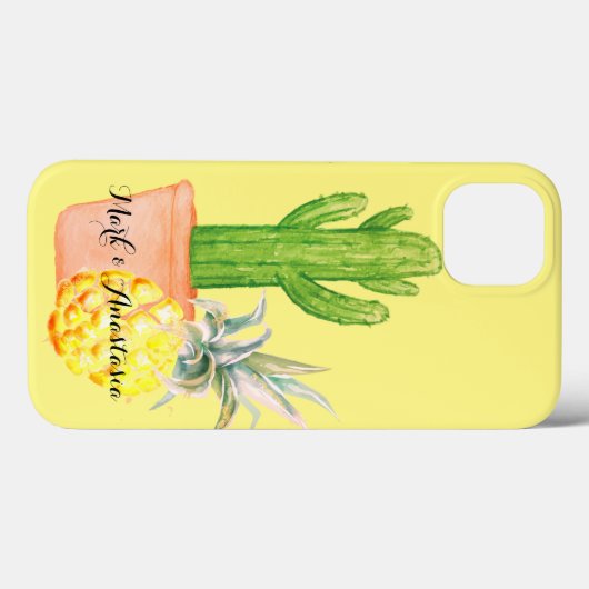 Modern Love Yellow Pineapple and Cactus Case-Mate iPhone Case (Achterkant (horizontaal))