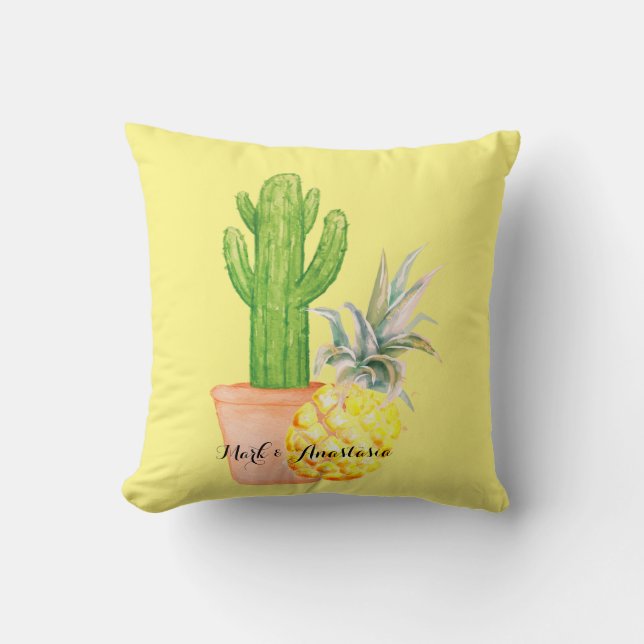 Modern Love Yellow Pineapple and Cactus Kussen (Voorkant)