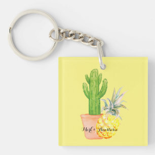 Modern Love Yellow Pineapple and Cactus Sleutelhanger
