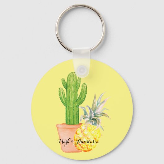 Modern Love Yellow Pineapple and Cactus Sleutelhanger (Voorkant)